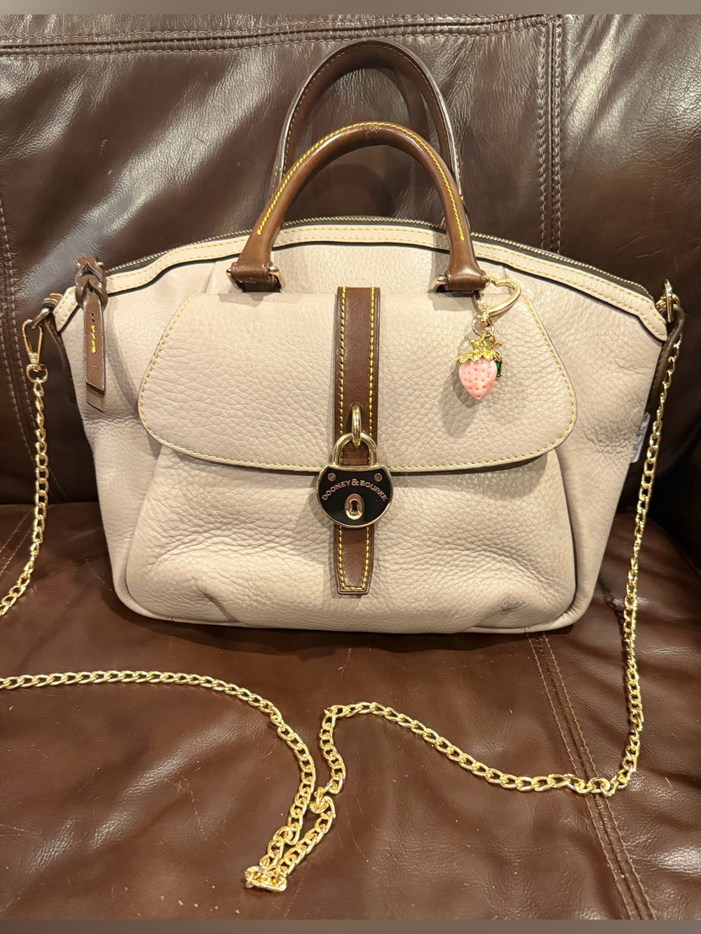 Dooney & Bourke Samba Grey Leather Logo Lock Satchel